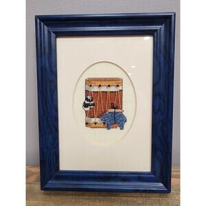 Framed Needlework Drum Wall Hanging 8”X 6”